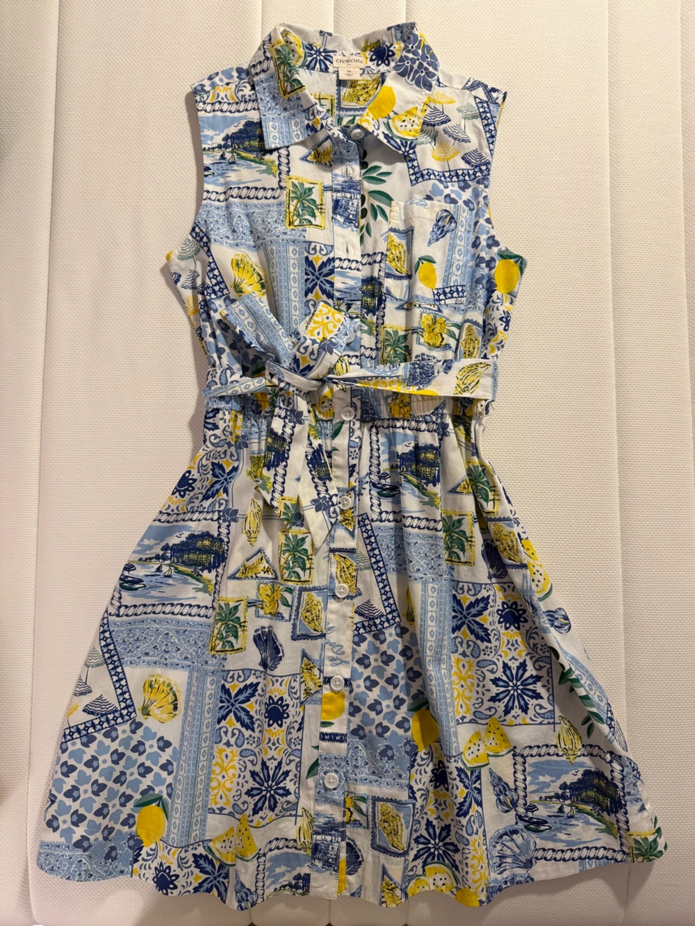 Crewcuts Girls' Sleeveless Blue, White & Yellow Patchwork Dress